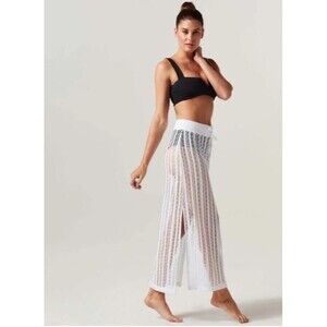 Blanc Noir Linear Maxi Skirt Mesh White Long NWT Womens Size L